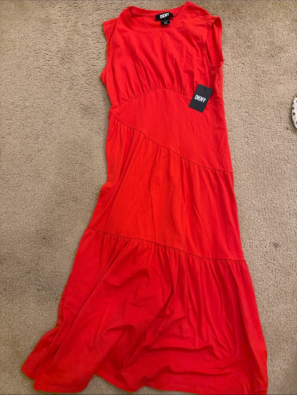 DKNY Bright Red Sleeveless Tiered Maxi Dress